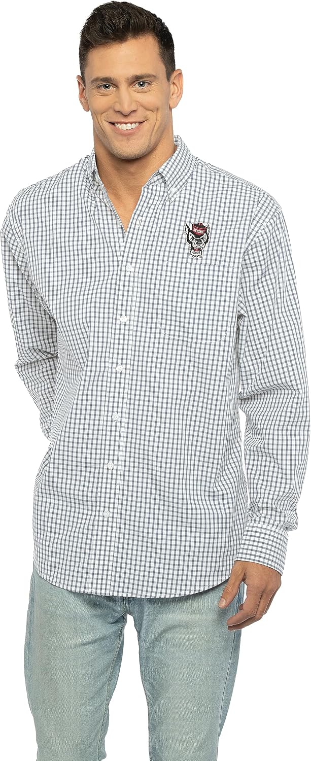 Vantage Men's Collegiate Easy-Care Long Sleeve Gingham Check Button Down Shirt