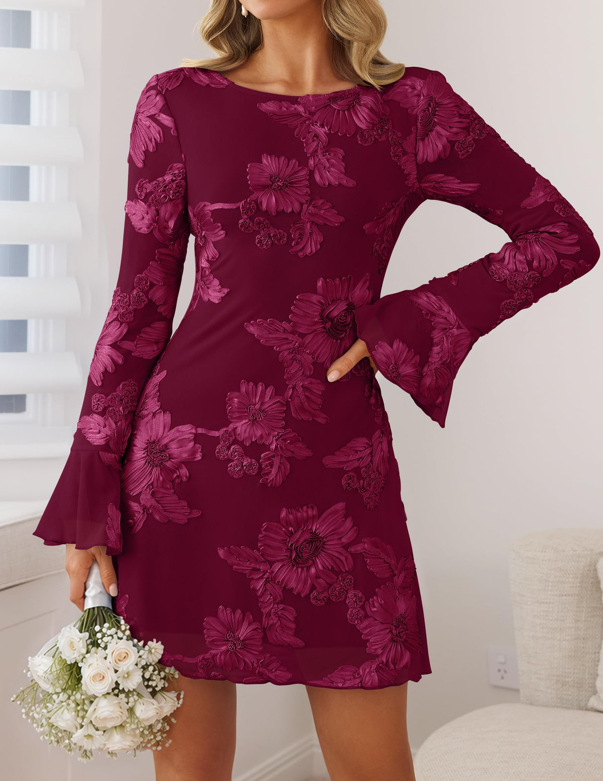 ZESICA Women's 2026 Fall Floral Wedding Guest Cocktail Mini Dress