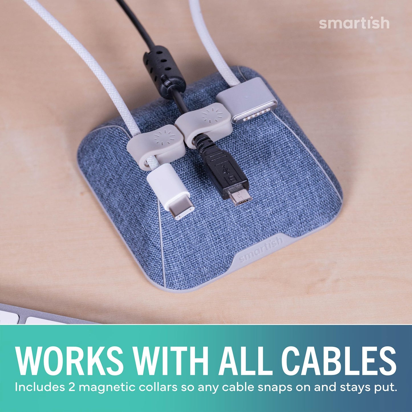 Smartish® Magnetic Cord Holder - Bigger Cable Wrangler Organizer with Magnet Clips for Charger Management on Desktop, Nightstand - Holds 6+ Cables - I'm Blushing