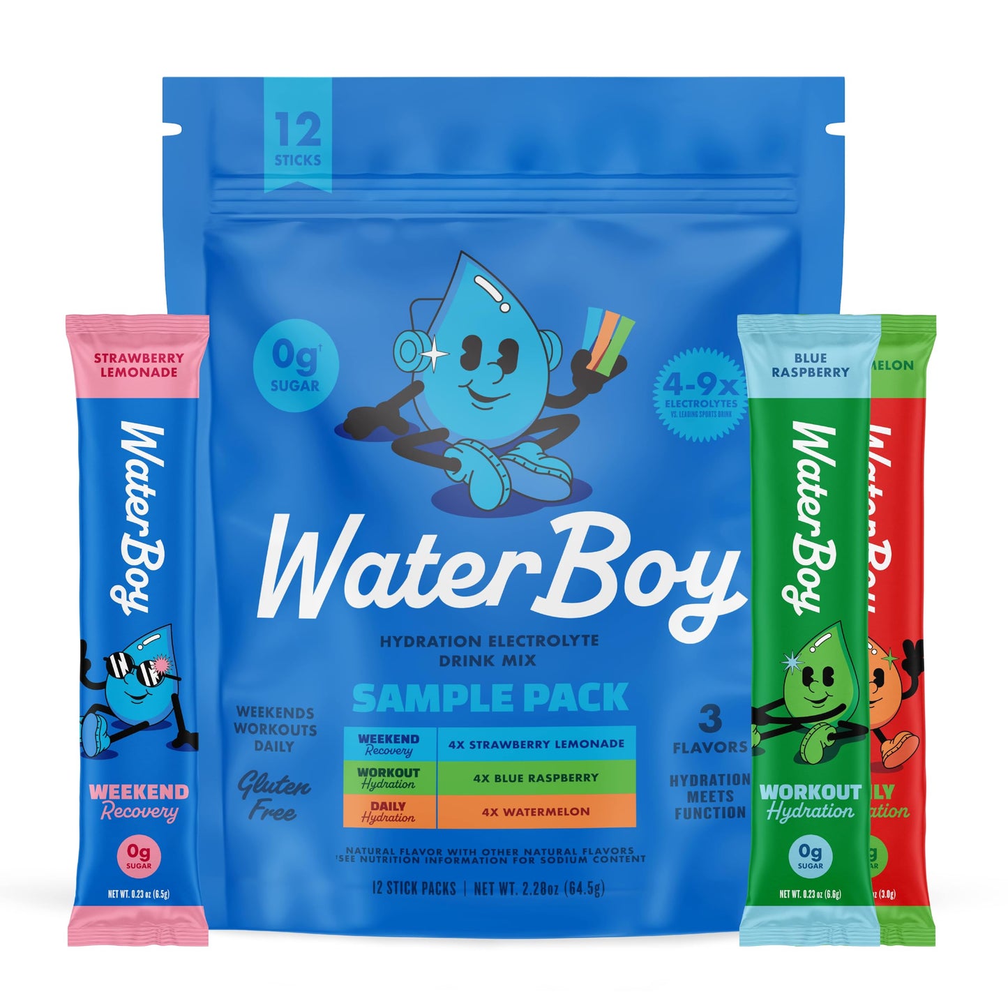 Waterboy - Weekend Recovery, Variety Pack, Sugar Free Electrolytes Powder Drink Mix - 24ct Hydration Packets
