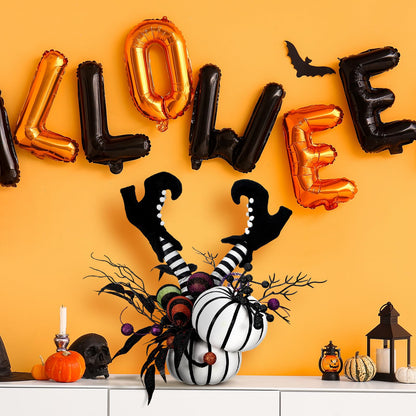 Daifunli Halloween Table Centerpieces Decorations Witch Boot and Pumpkin Artificial Flowers Halloween Tabletop Decorations for Home Kitchen Indoor Haunted Party Decoration 12x17 Inch