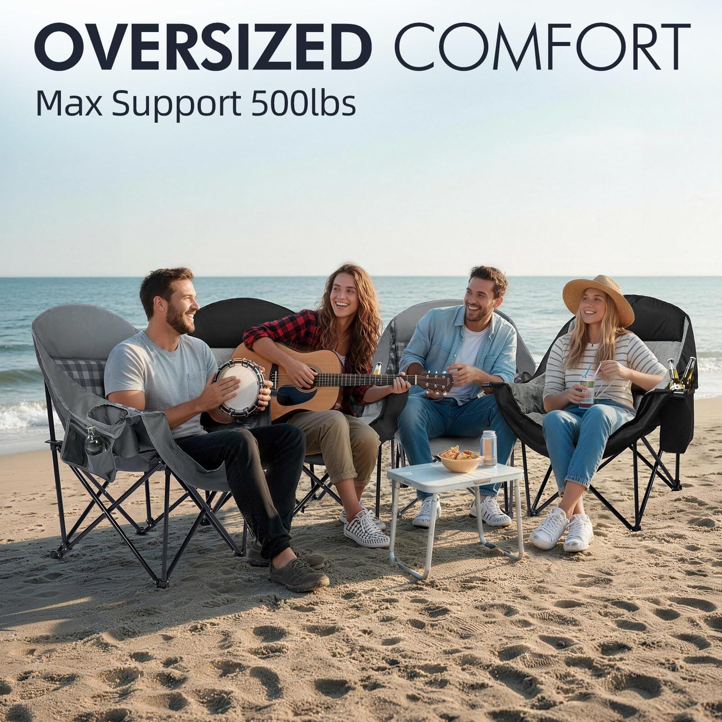 Oversized Camping Chairs for Adults - Heavy Duty Padded Outdoor Camp Chair