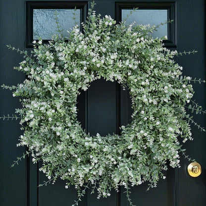 32" Large Artificial Eucalyptus Wreath for Front Door(White-Green) | Weather Resistant,Lifelike Eucalyptus Lavender with Babys Breath Flowers Wreath,for Home Farmhouse Wall Year-Round Use Decor