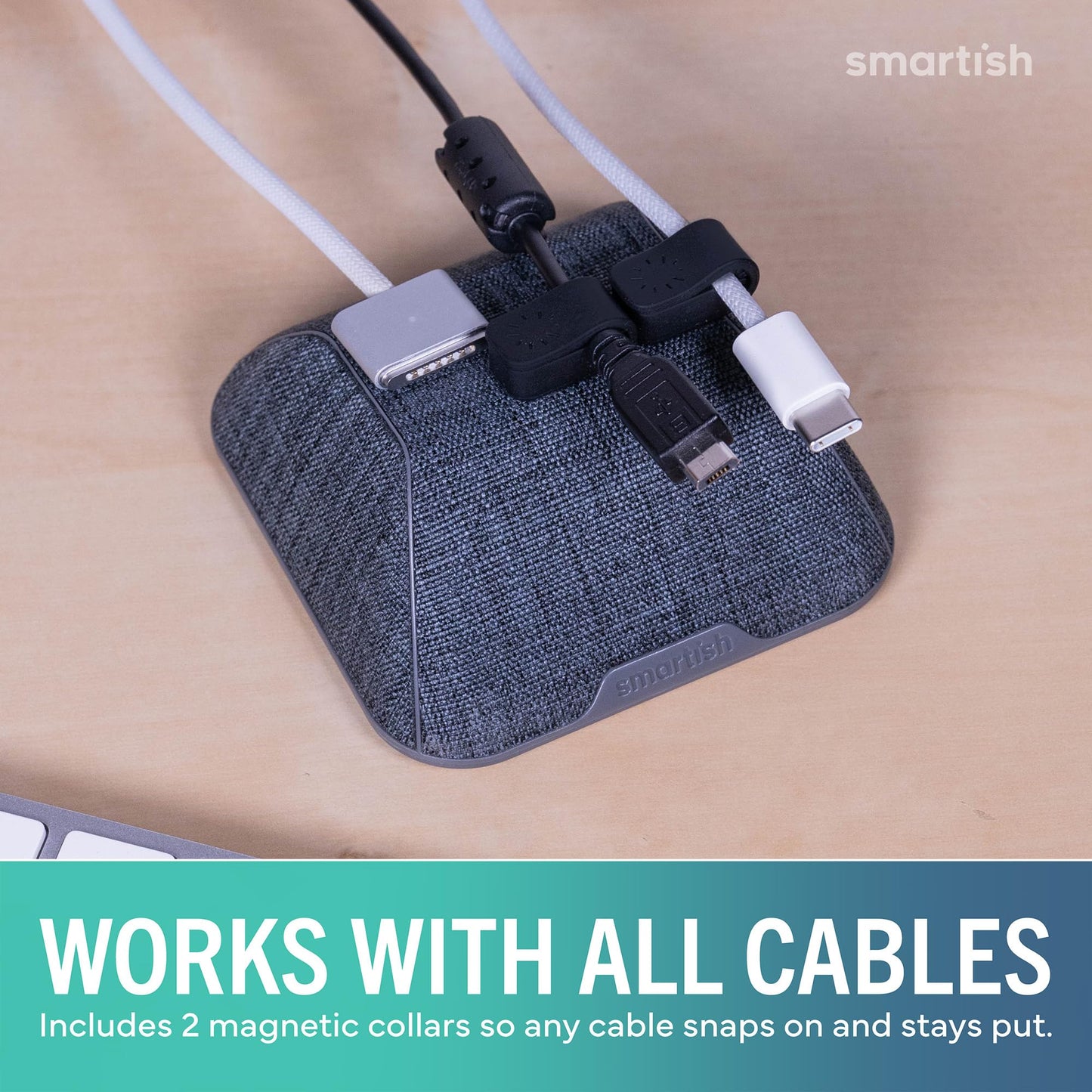 Smartish® Magnetic Cord Holder - Bigger Cable Wrangler Organizer with Magnet Clips for Charger Management on Desktop, Nightstand - Holds 6+ Cables - I'm Blushing