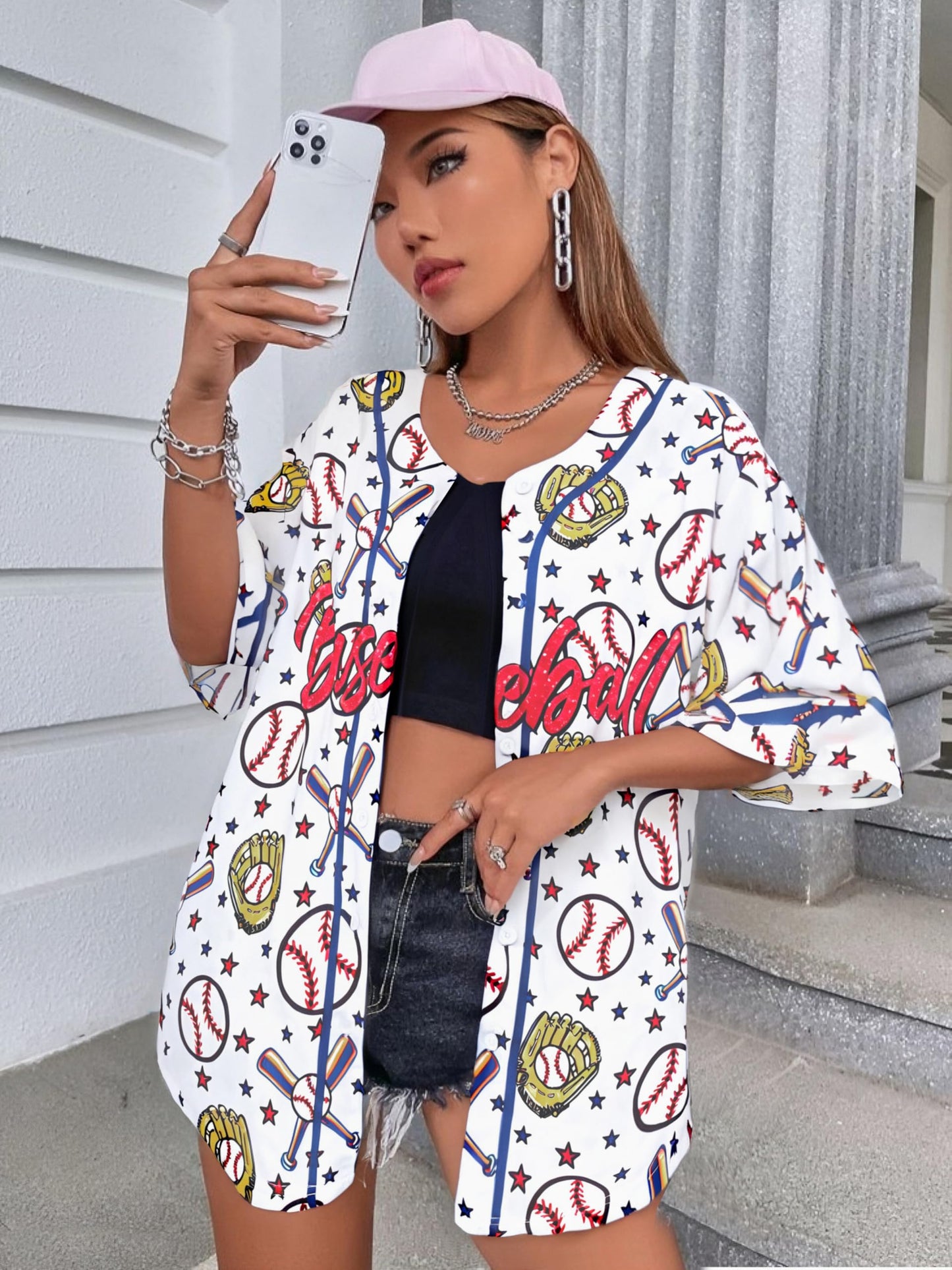 Baseball Shirt Women Baseball Jersey Graphic Button Down Shirt Game Day Short Sleeve Tops