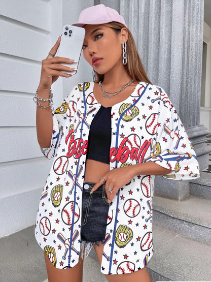 Baseball Shirt Women Baseball Jersey Graphic Button Down Shirt Game Day Short Sleeve Tops