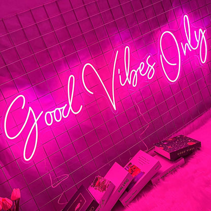 Large Good Vibes Only Neon Signs for Wall Decor -56.57" x 13.5" Pink