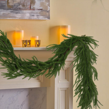 Hananona 4 Pcs 9 Ft Artificial Norfolk Pine Garlands, Real Touch Winter Pine Garland, Green Artificial Greenery Garland for Table, Mantle, Wall, Indoor, Outdoor Christmas Decorations (4, 9 Ft)
