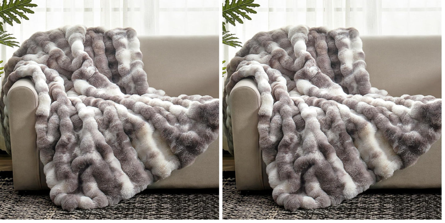 Cozy Bliss Faux Fur Throw Blanket for Couch, Fuzzy Soft Plush Thick Bubble Blanket for Sofa Bedroom Living Room, 50 * 60 Inches Tie Dye Pink