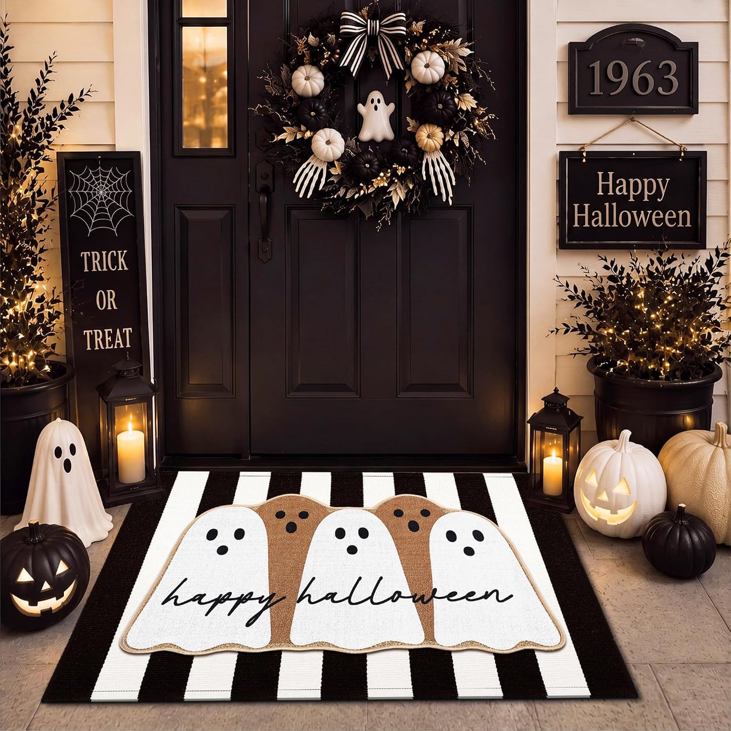 Tinideya 2 Pcs Halloween Door Mats Outdoor Layered Ghost Front Door Mat