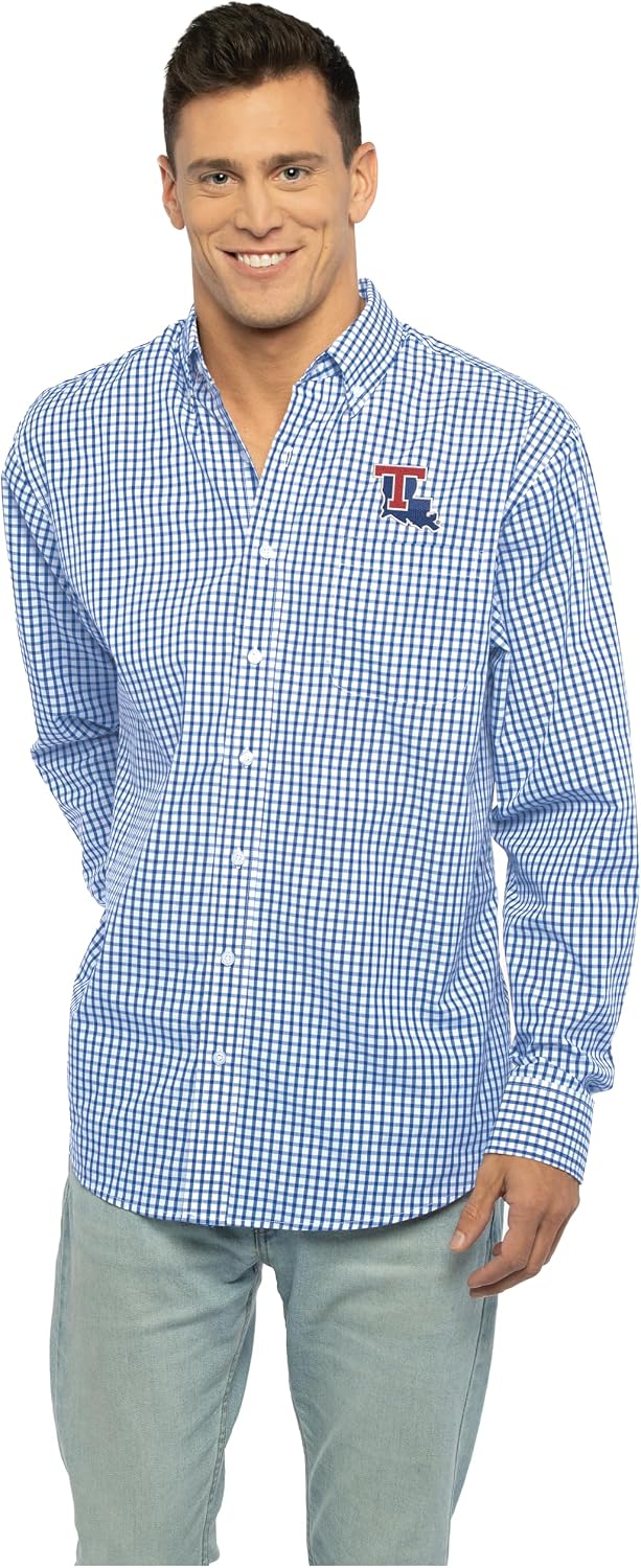 Vantage Men's Collegiate Easy-Care Long Sleeve Gingham Check Button Down Shirt