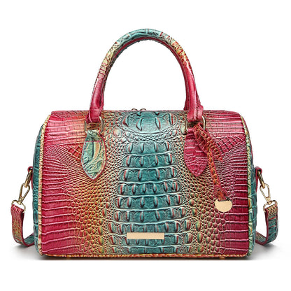 Makcr Joacbv Crocodile Handbag for Women Top Handle Leather Shoulder Purse | Glossy crocodile-embossed vegan leather with rolled handles, buckle details, a structured dome shape, and adjustable strap.