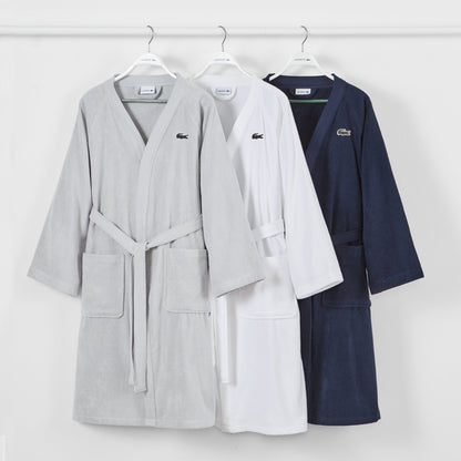 Lacoste Classic Pique Bath Robe, 100% Soft Cotton Terry, Unisex Adult Bathrobe, Absorbent & Quick Drying, One Size Fits Most