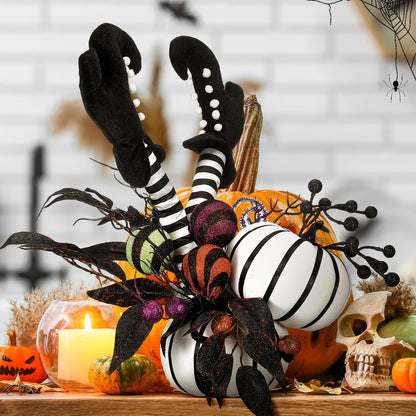 Daifunli Halloween Table Centerpieces Decorations Witch Boot and Pumpkin Artificial Flowers Halloween Tabletop Decorations for Home Kitchen Indoor Haunted Party Decoration 12x17 Inch