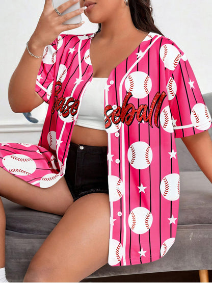 Baseball Shirt Women Baseball Jersey Graphic Button Down Shirt Game Day Short Sleeve Tops