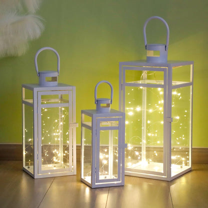 TRIROCKS Set of 3 Stainless Steel Candle Lantern 19/15/12'' High Metal Candle Holder with Tempered Glass Panels Perfect for Home Decor Living Room Parties Events Tabletop Indoors Outdoors (Rose Gold)