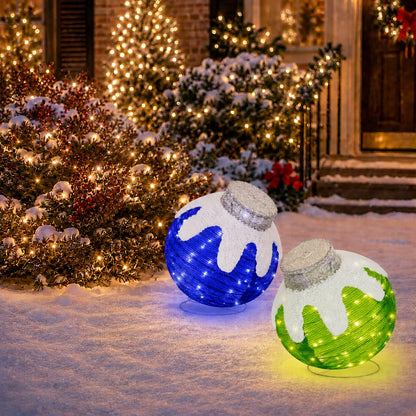 2 Pcs Outdoor Christmas Ornaments, Lighted Pop-Up Holiday Ball Decoration with 160 LED Lights, 8 Light Functions, Lighted Collapsible Christmas Outdoor Decorations for Yard, Patio, Home