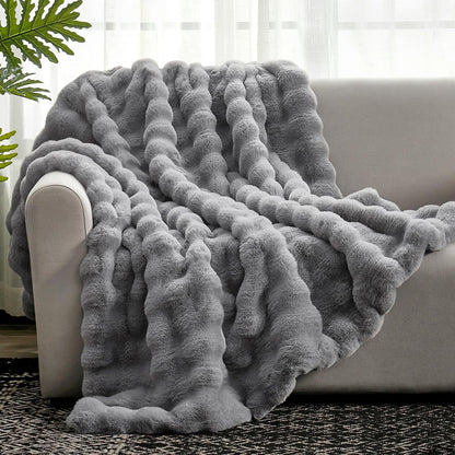 Cozy Bliss Faux Fur Throw Blanket for Couch, Fuzzy Soft Plush Thick Bubble Blanket for Sofa Bedroom Living Room, 50 * 60 Inches Tie Dye Pink