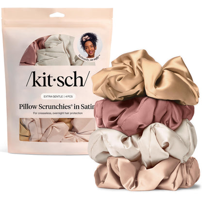 Kitsch Ultra-Petite Satin Scrunchies for Women - Cherry Blossom, 5pcs