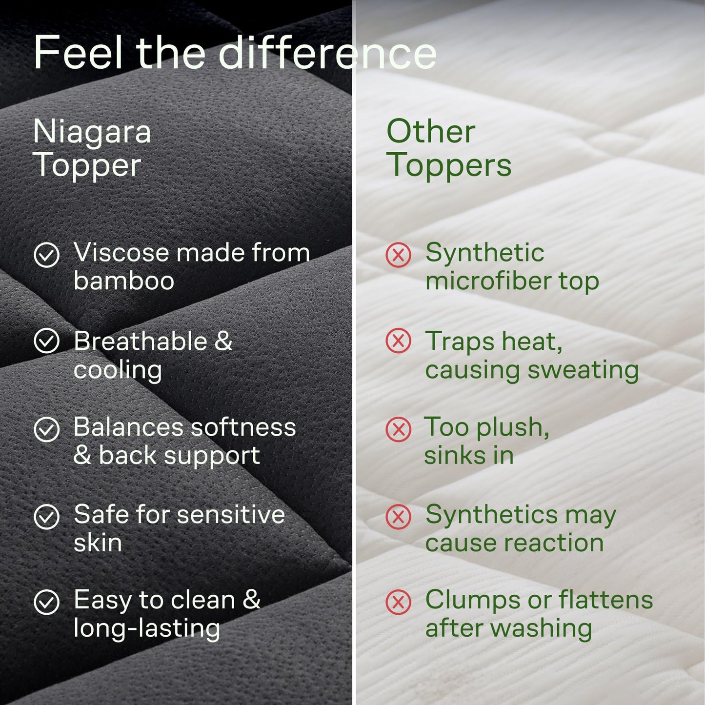 Niagara Sleep Solution Ultra Soft Queen Size Mattress Topper - Rayon Derived from Bamboo Pillow Top Mattress Pad for Back Pain Relief - Naturally Cooling for Hot Sleepers, Green