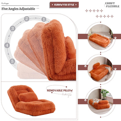 Upholstered Convertible Lounge Chair with 2 Soft Pillows