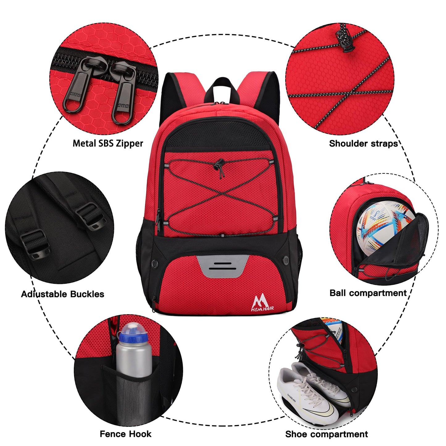 Hsmihair Soccer Bag,Youth Soccer Backpack with Ball and Cleat Compartment