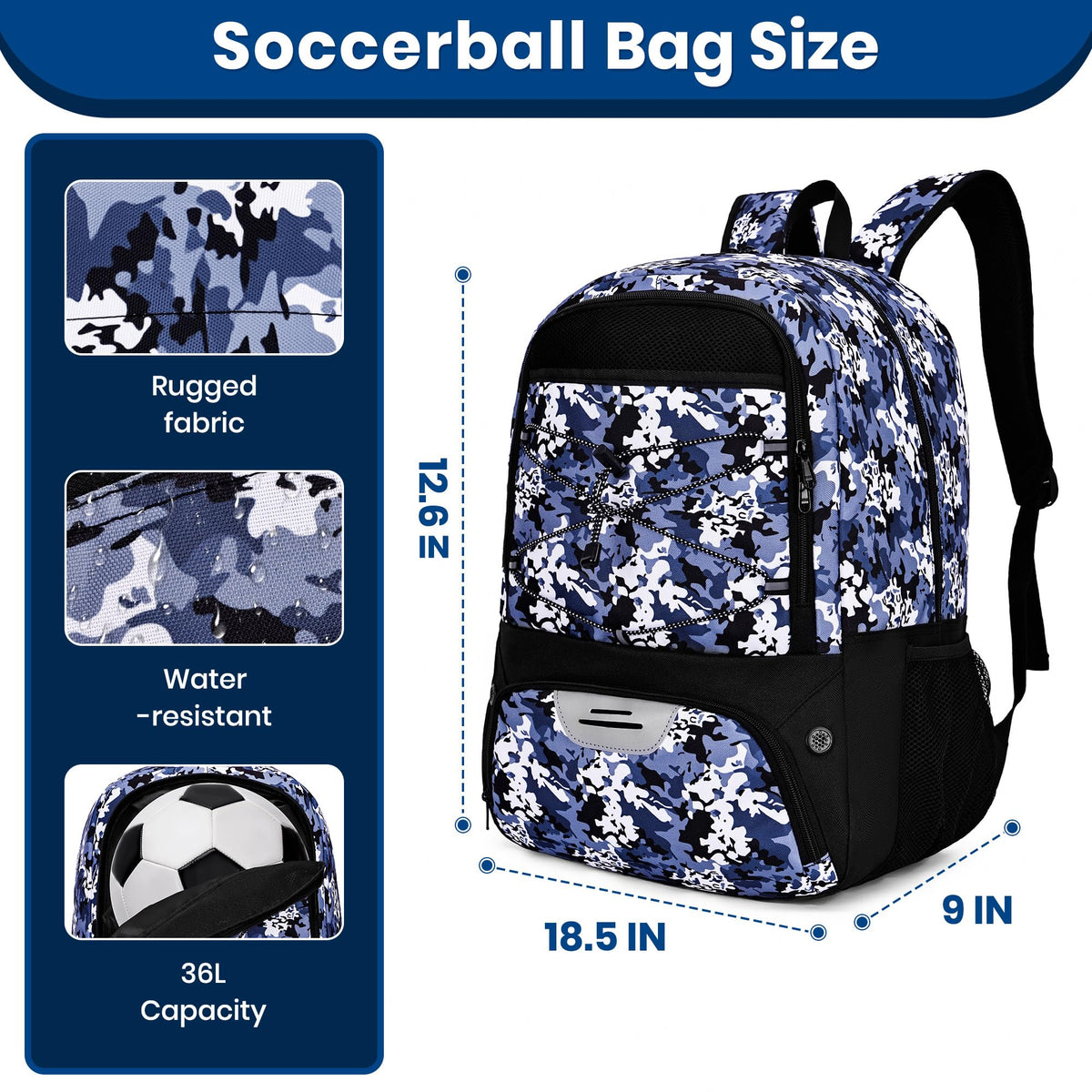 Hsmihair Soccer Bag,Youth Soccer Backpack with Ball and Cleat Compartment