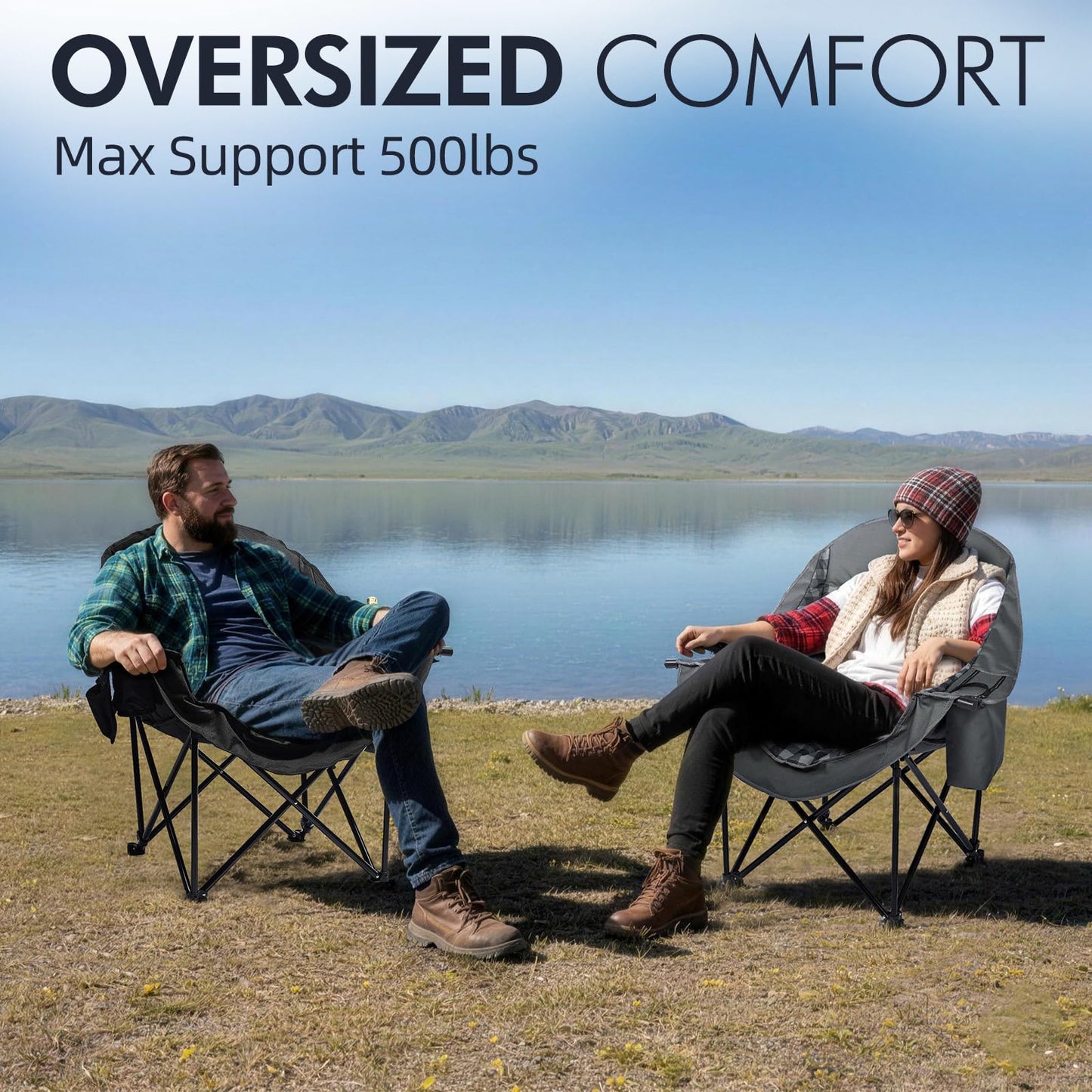 Oversized Camping Chairs for Adults - Heavy Duty Padded Outdoor Camp Chair