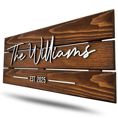 Wooden Name Sign Personalized and Custom, Solid Rustic Wood, Wedding Gifts for Couples, Home, Office, Family Last Name Established Signs, Est. Date Sign 28x13" (Large)