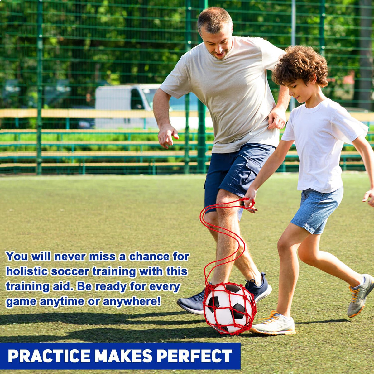 TOBWOLF Football Kick Trainer, Soccer Return Trainer Net Fits Ball Size 3, 4, 5, Hands-Free Soccer Kick Throw Training Aid