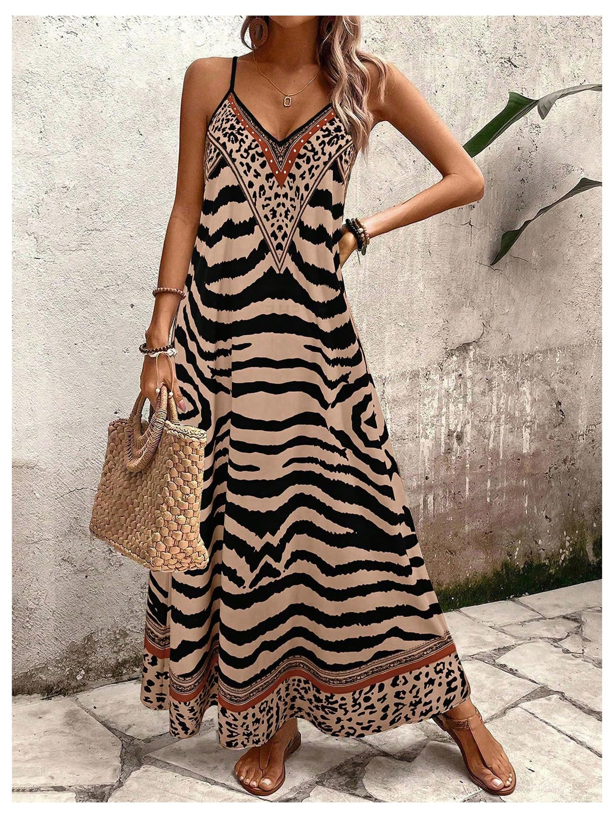 GORGLITTER Women's Animal Print Boho Flowy Maxi Dress