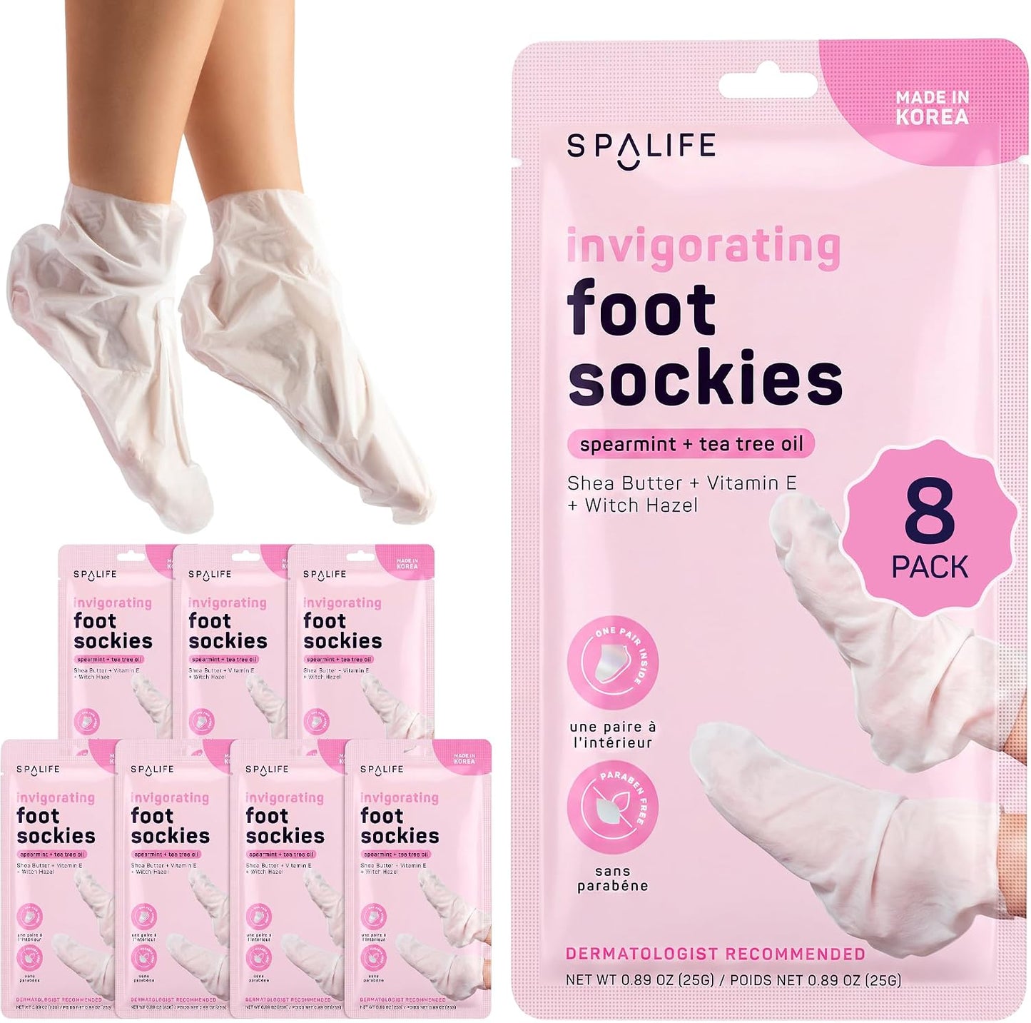 SpaLife Moisturizing Foot Sockies | Foot Mask for Dry Cracked Feet | Tea Tree Oil Softening Booties | Callus Remover Alternative | Self Care Gifts for Women | 8 Pack