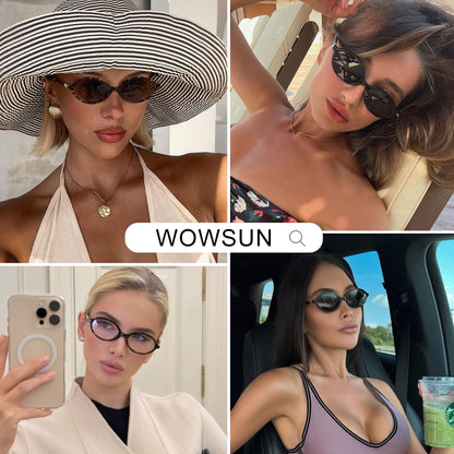 WOWSUN Retro Oval Sunglasses for Women,Slim 90s Vintage Fashion Shades