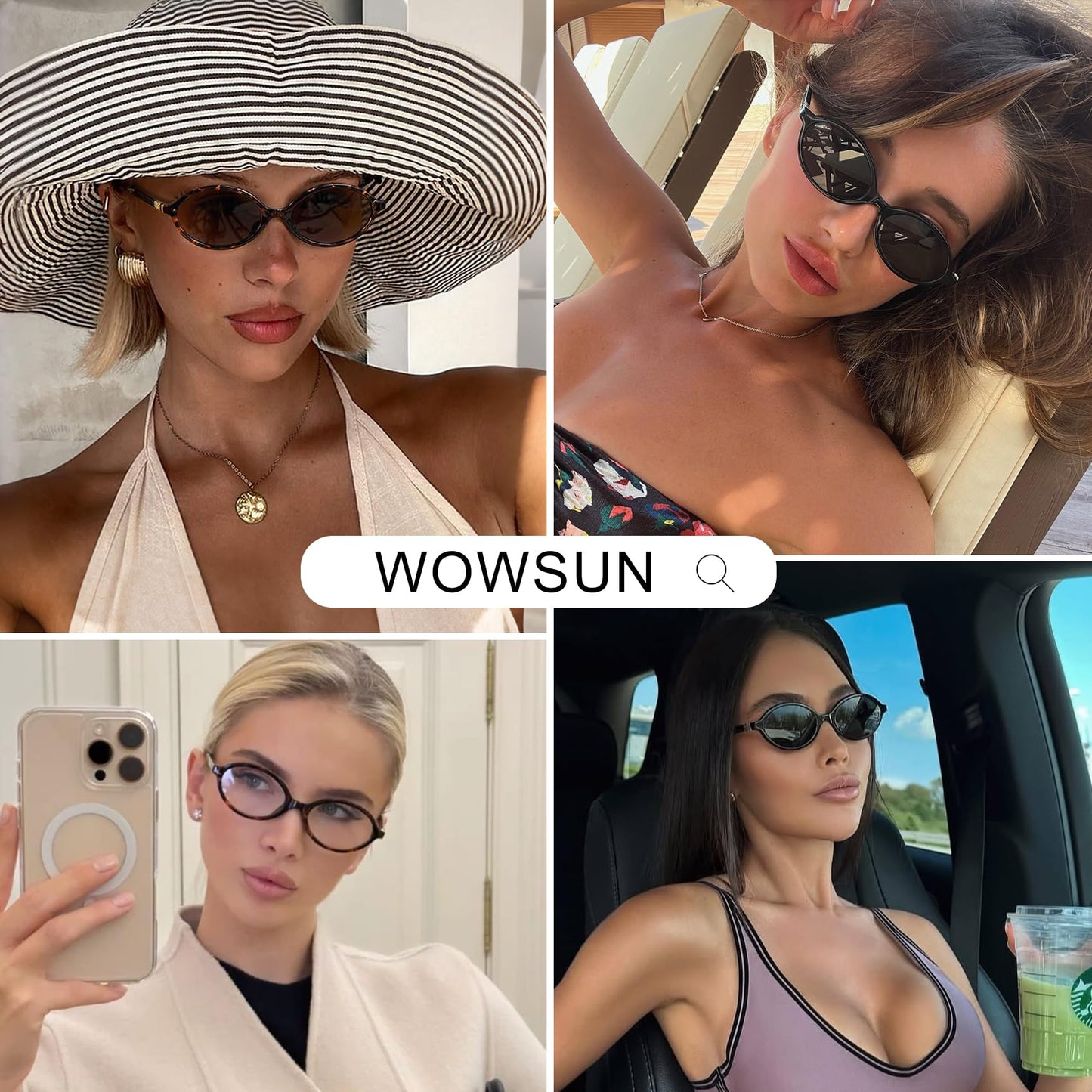 WOWSUN Retro Oval Sunglasses for Women,Slim 90s Vintage Fashion Shades