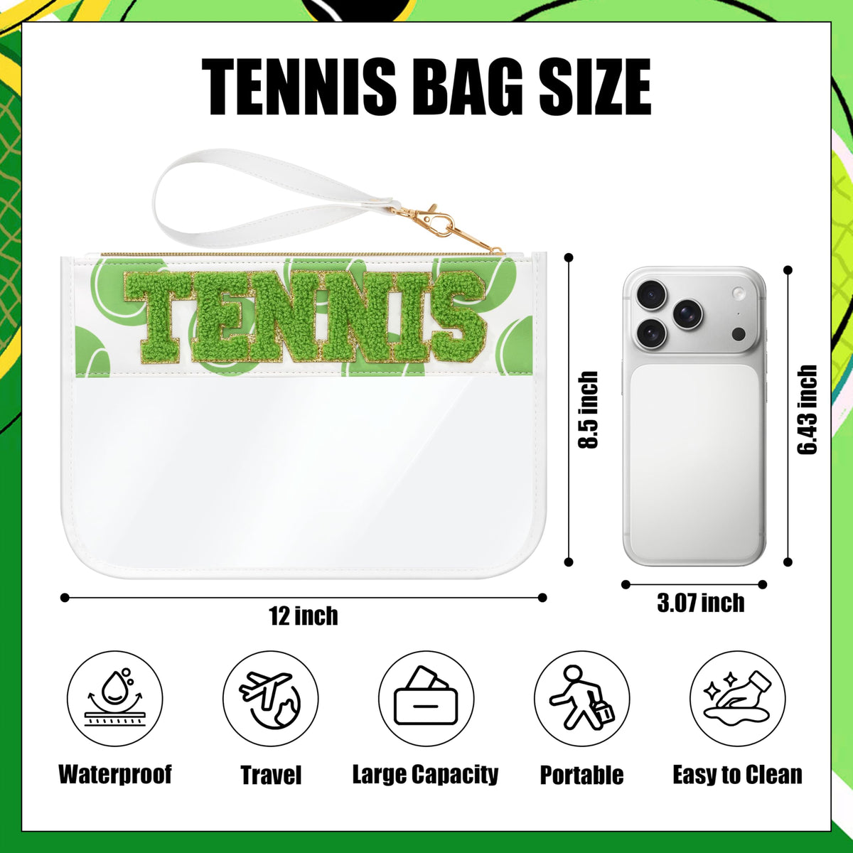 BuyCard Soccer Gift Makeup Bag with Chenille Letter Patch, Clear Cosmetic Pouch PVC Organizer Purse, Waterproof Travel Bag, Portable Toiletry Storage Bag for Her Friends
