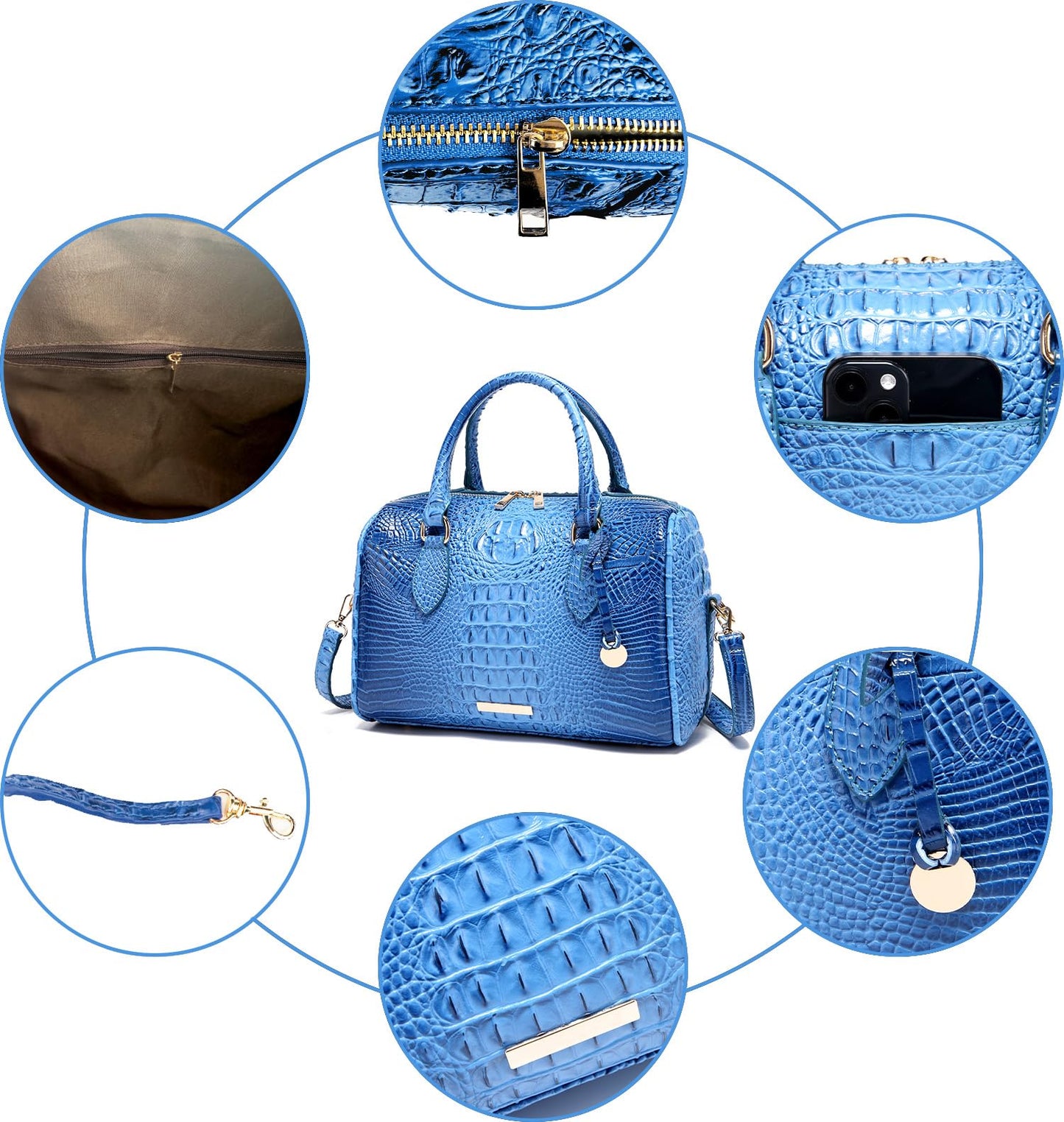 Makcr Joacbv Crocodile Handbag for Women Top Handle Leather Shoulder Purse | Glossy crocodile-embossed vegan leather with rolled handles, buckle details, a structured dome shape, and adjustable strap.