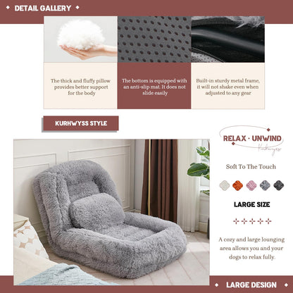 Upholstered Convertible Lounge Chair with 2 Soft Pillows