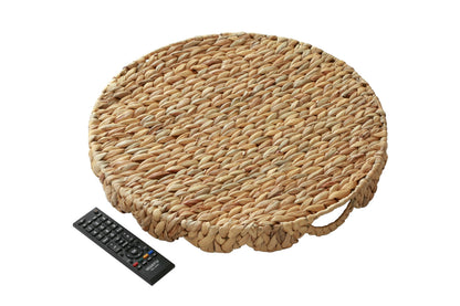 Gurfuy Extra Large Round Ottoman Table Tray with Handles - 19.7" Handmade Wicker Serving Hand Woven Tray for Farmhouse Decorative Oversized Coffee Table Trays Living Room Kitchen Counter Breakfast