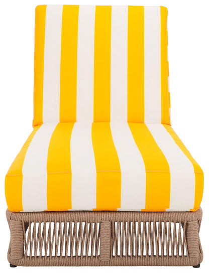 SAFAVIEH Outdoor - Gillian Chaise Lounge Chair - Tan & White - Steel and Woven Rope - Adjustable 5-Position Backrest - Ideal for Patio, Deck, Poolside, Backyard (PAT7527A)