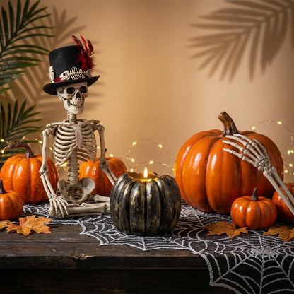 Fall Decor, Fall Decorations for Home - Flameless Pumpkin Candle with Timer Remote - Room Bedroom Table Farmhouse Decor for Halloween, Thanksgiving, Orange+White