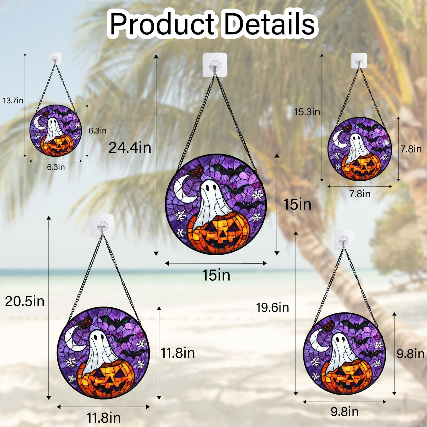 Stained Glass Window Hanging, Halloween Decorations Evil Pumpkin Suncatcher for Doors Garden Indoor Spooky Funny Orange Sun Catchers Gothic Decor Horror Gifts for Women Men Friend 15 in