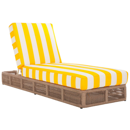 SAFAVIEH Outdoor - Gillian Chaise Lounge Chair - Tan & White - Steel and Woven Rope - Adjustable 5-Position Backrest - Ideal for Patio, Deck, Poolside, Backyard (PAT7527A)