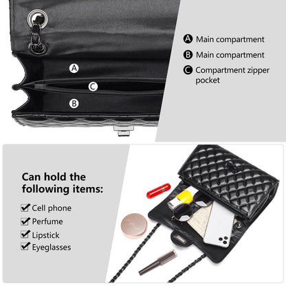 Quilted Leather Crossbody Bags for Women Trendy Ladies Shoulder Purse Satchel HandBag with Chain Strap