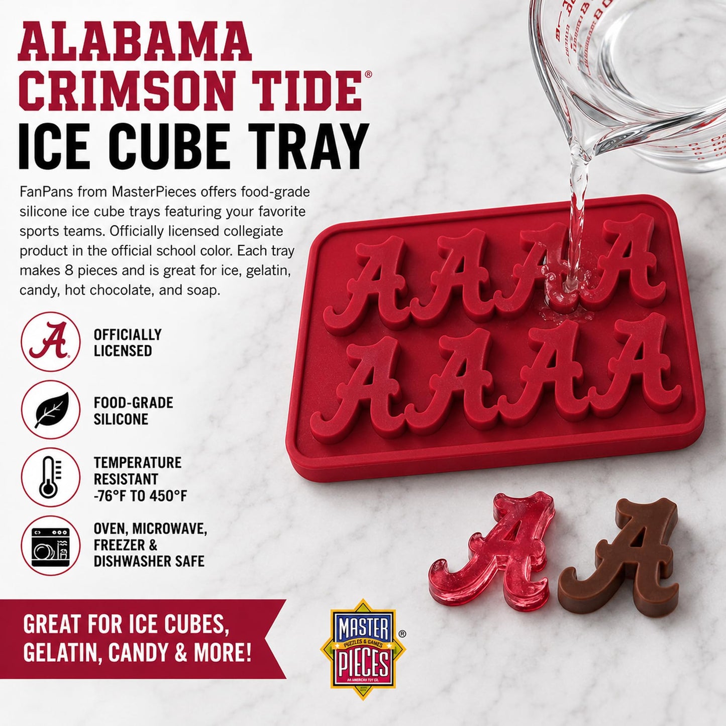 Masterpieces Fanpans Ncaa Alabama Crimson Tide Silicone Ice Cube Tray Set - Fun Alabama Merchandise, Dishwasher Safe