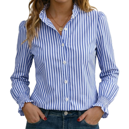 Funlingo Women's Striped Button Down Shirt