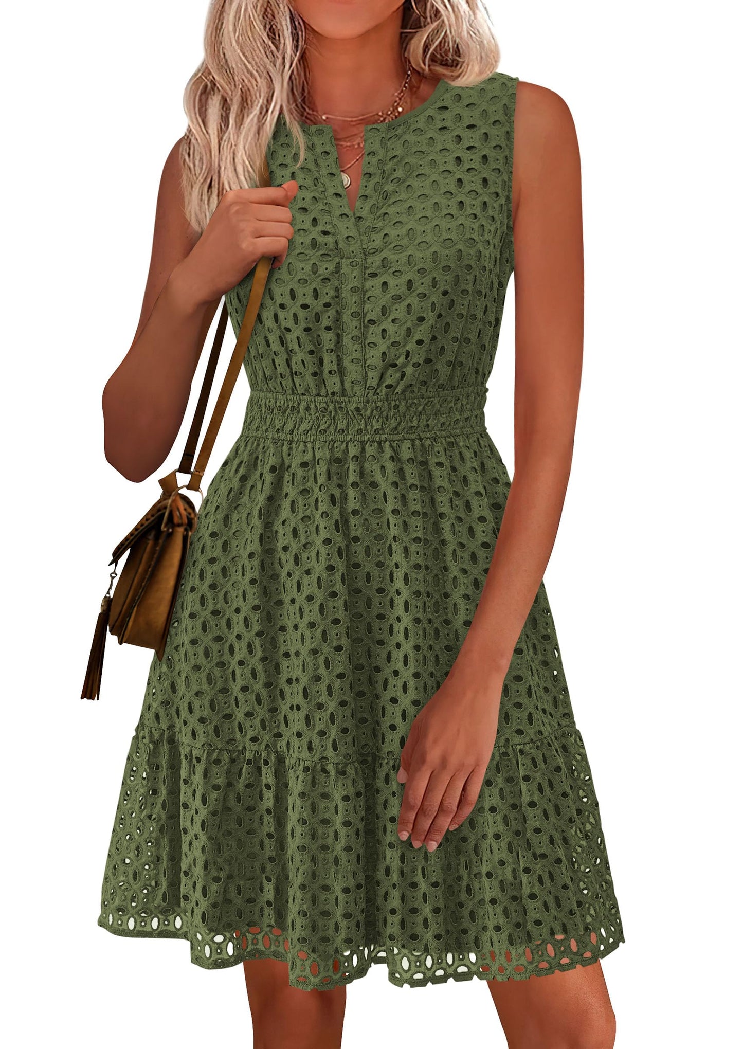 PRETTYGARDEN Women's Summer Eyelet A Line Short Dress