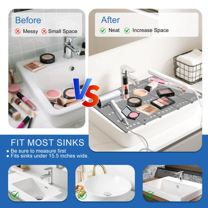 Mofason Bathroom Sink Top Cover Space Saver,Silicone Makeup Organizer Mat for Over Countertop,Small Bathroom Must Haves Accessories Rv Camper Travel Foldable Gadgets-Grey