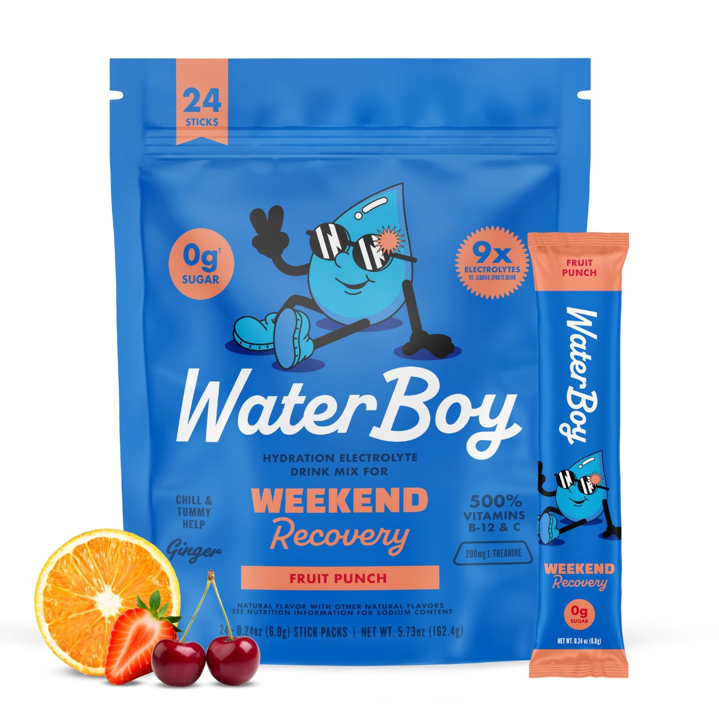 Waterboy - Weekend Recovery, Variety Pack, Sugar Free Electrolytes Powder Drink Mix - 24ct Hydration Packets