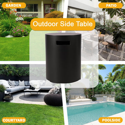 31.5 Inch Round Propane Fire Pit Table - Concrete Round Fire Bowl 50,000 BTU Natural Gas Firepit Burner with Steel Lid, Lava Rocks, Waterproof Cover for Outside Patio, Backyard, Party