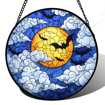 Stained Glass Window Hanging, Halloween Decorations Evil Pumpkin Suncatcher for Doors Garden Indoor Spooky Funny Orange Sun Catchers Gothic Decor Horror Gifts for Women Men Friend 15 in